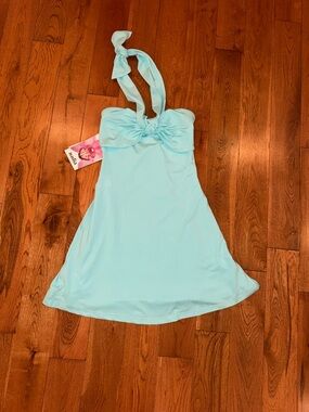 Light Blue Halter Mini Dress with Knot Front